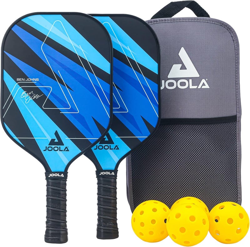 JOOLA Ben Johns Blue Lightning Pickleball Set - 2 Paddles, 4 Balls, and Carrying Bag - Image 1
