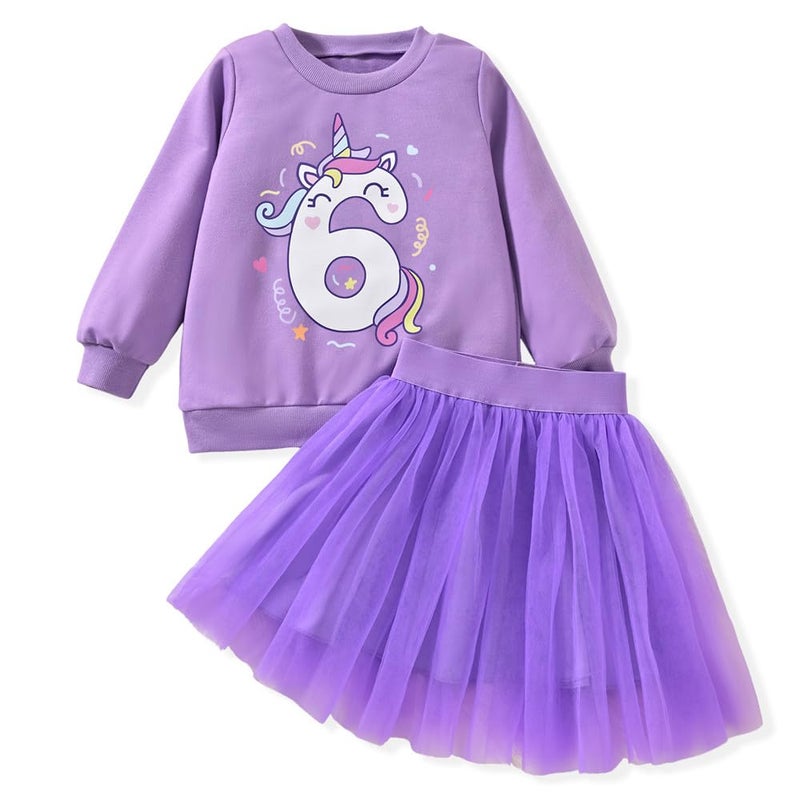 CPEI 6th Birthday Outfit for Girls 6 Year Old Six Sixth Sweatshirt Tutu Skirt Fall Clothes, Purple, 6 years - Image 1
