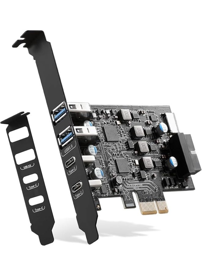 PCIe USB Expansion Card with 6 Ports, USB Type-A, USB Type-C, Type-E and 19-Pin Header, 5Gbps High-Speed PCI Express Adapter for Desktop PC - Image 1