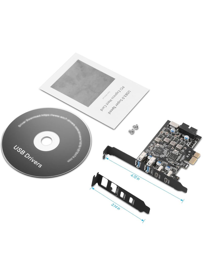 PCIe USB Expansion Card with 6 Ports, USB Type-A, USB Type-C, Type-E and 19-Pin Header, 5Gbps High-Speed PCI Express Adapter for Desktop PC - Image 2