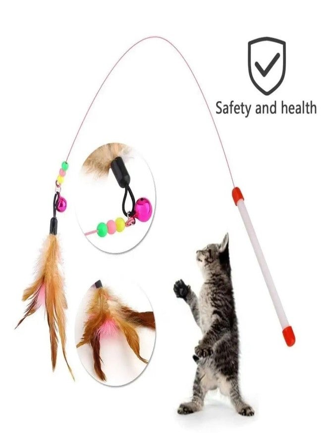 PET FUN عصا مداعبة القطط التفاعلية من بيت فن | مجموعة ألعاب عصا الريش الجذابة للقطط الصغيرة والكبيرة، عصا لعب مداعبة القطط مع جرس للتمرين واللعب الممتع في الأماكن المغلقة (عبوة من قطعتين) - Image 2