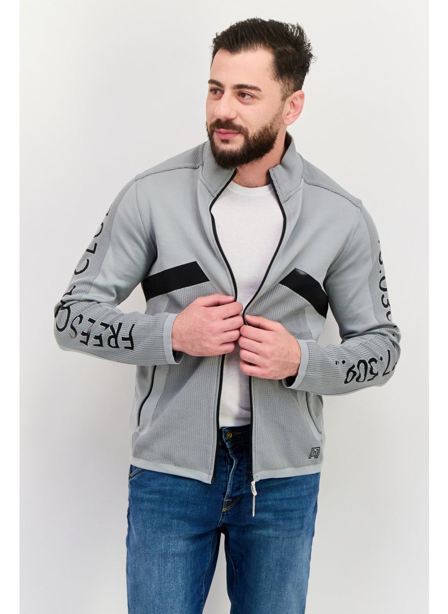 Free Soul Men Mock Neck Long Sleeves Textured Sweatshirt, Grey  - Image 1
