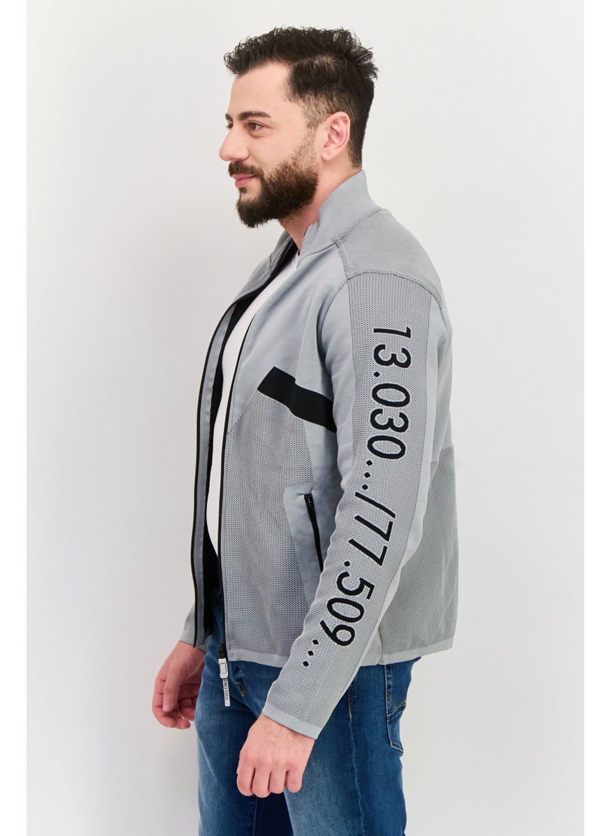 Free Soul Men Mock Neck Long Sleeves Textured Sweatshirt, Grey  - Image 2