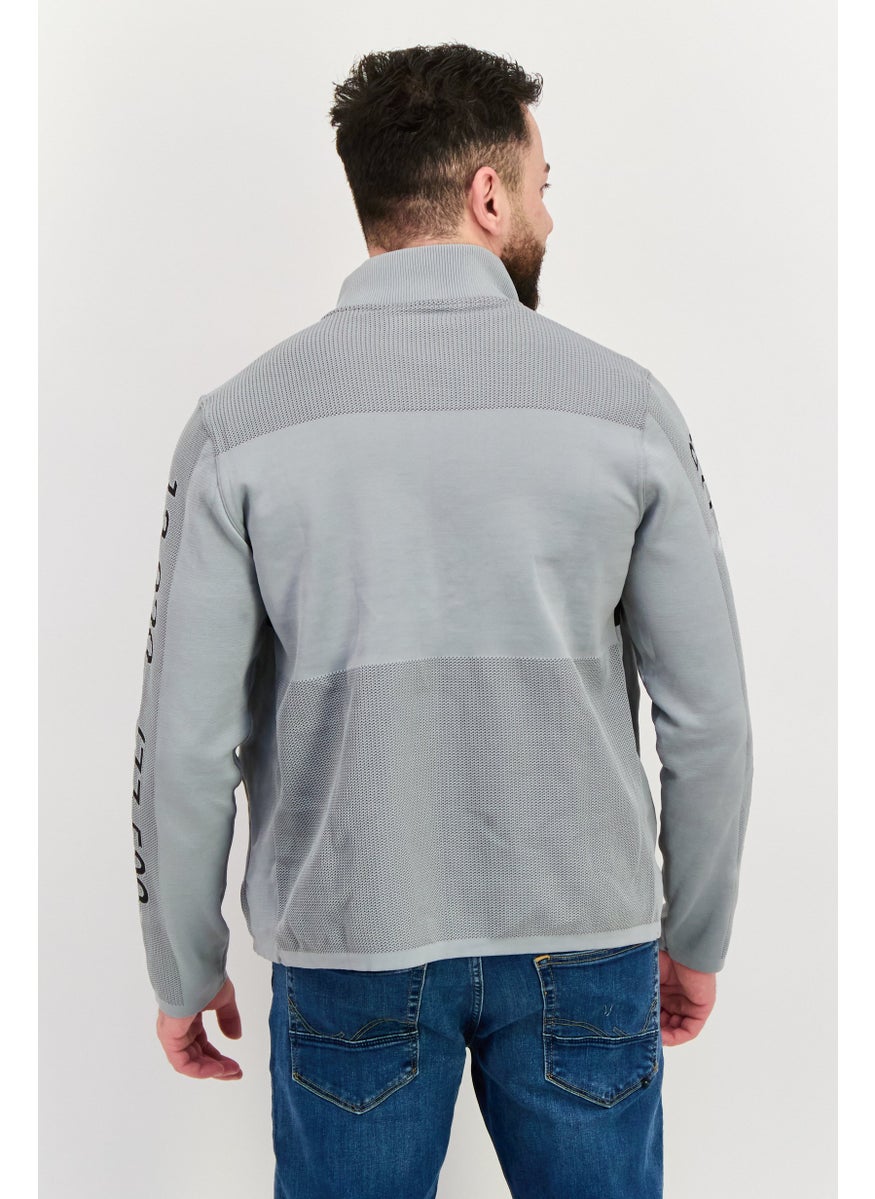 Free Soul Men Mock Neck Long Sleeves Textured Sweatshirt, Grey  - Image 4