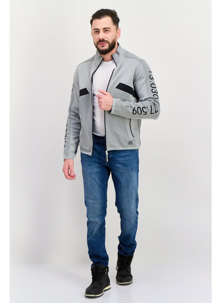 Free Soul Men Mock Neck Long Sleeves Textured Sweatshirt, Grey  - Image 3