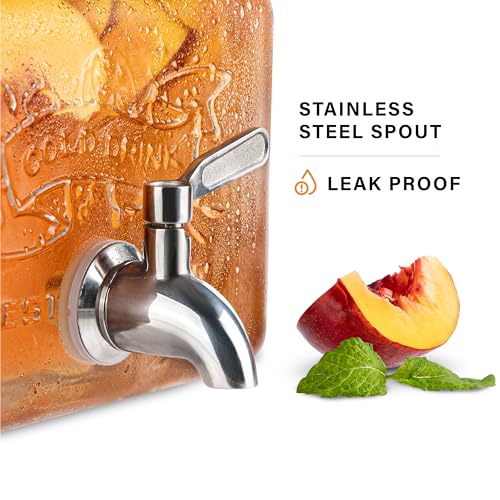 MosJos Glass Drink Dispenser for Fridge - Stainless Steel Spigot Mason Jar Dispenser with Wide Opening & Easy-Fill - Beverage Storage for Outdoor, Water, Iced Tea, Juice, Sangria & Detergent, 1 GALLON - Image 3