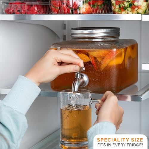MosJos Glass Drink Dispenser for Fridge - Stainless Steel Spigot Mason Jar Dispenser with Wide Opening & Easy-Fill - Beverage Storage for Outdoor, Water, Iced Tea, Juice, Sangria & Detergent, 1 GALLON - Image 2