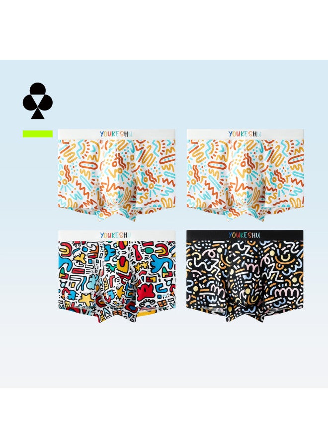 Youkeshu Men's Cotton Street Graffiti Boxer Shorts Youth Four Corners  New Style