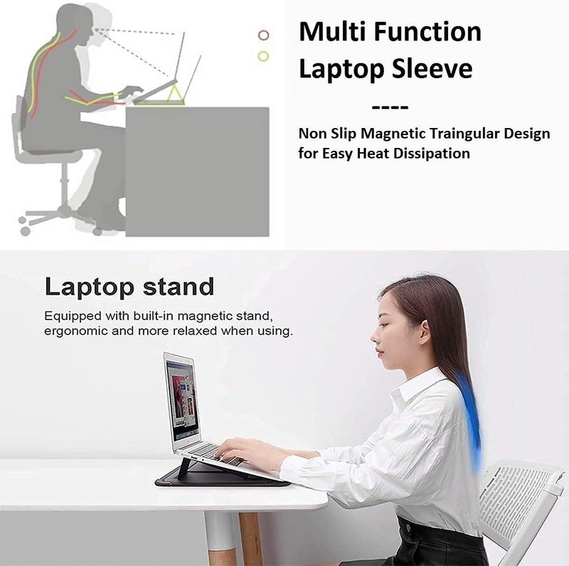 Midkart 15-16 inch Laptop Sleeve Compatible with MacBook Pro 15/16, HP, Dell, ASUS, Lenovo, PU Leather with Built-in Laptop Stand, Mouse Pad, Pouch and Cable Organizer, Grey - Image 3