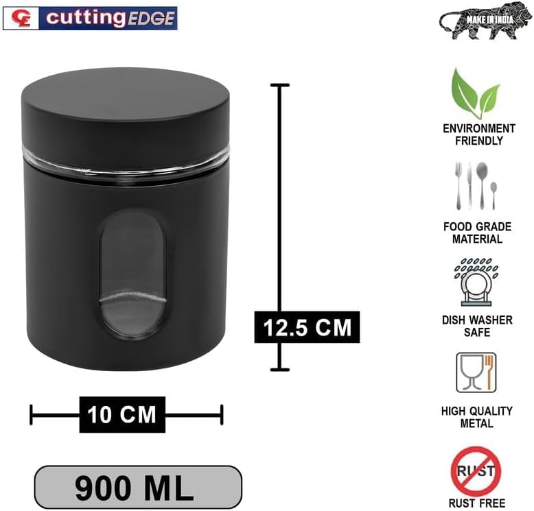 Cutting EDGE زجاجات بيضاوية الشكل - تشطيب أسود مطحون لتخزين العدس والفواكه المجففة والتوابل وغيرها من احتياجات المطبخ، سعة 900 مل، مجموعة من 4 قطع - Image 3