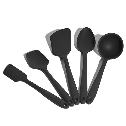 GIR Get It Right Premium Silicone 5 Piece Utensil Set  NonStick Heat Resistant Kitchen Cooking and Serving Utensils  Silicone Spatula FlipTurner and Spoonula  Black GIRBDLE5UP111BLK