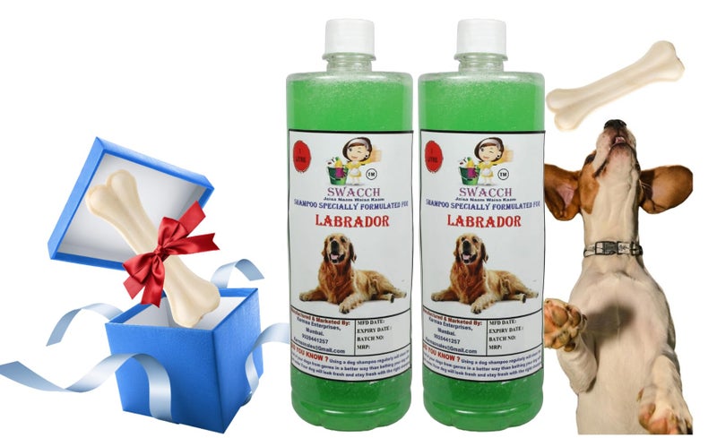 swacch Shampoo | Puppy Safe Shampoo | Labrador Dog Shampoo (1 Litre) (Pack of 2) Neem Alovera + Medium White Bone | Dog Chew Bones | Teething chew Toy | Dental Teething |Combo Pack - Image 1