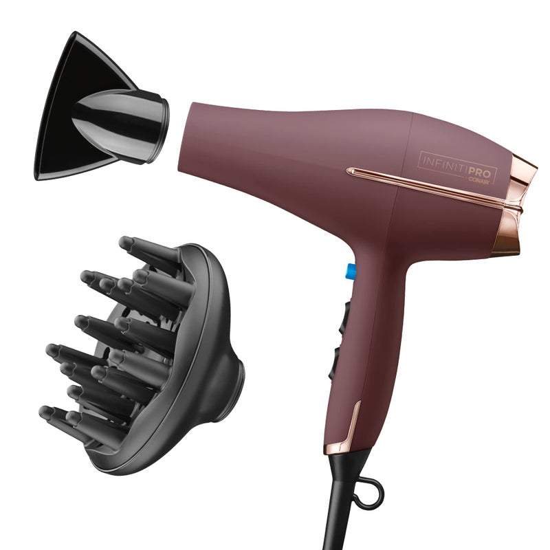 CONAIR INFINITI PRO by CONAIR Hair Dryer  1875W Blow Dryer with Diffuser and Concentrator Attachments  AC Motor with Ceramic Technology  3 Heat & 2 Speed Settings  Plum - Image 1