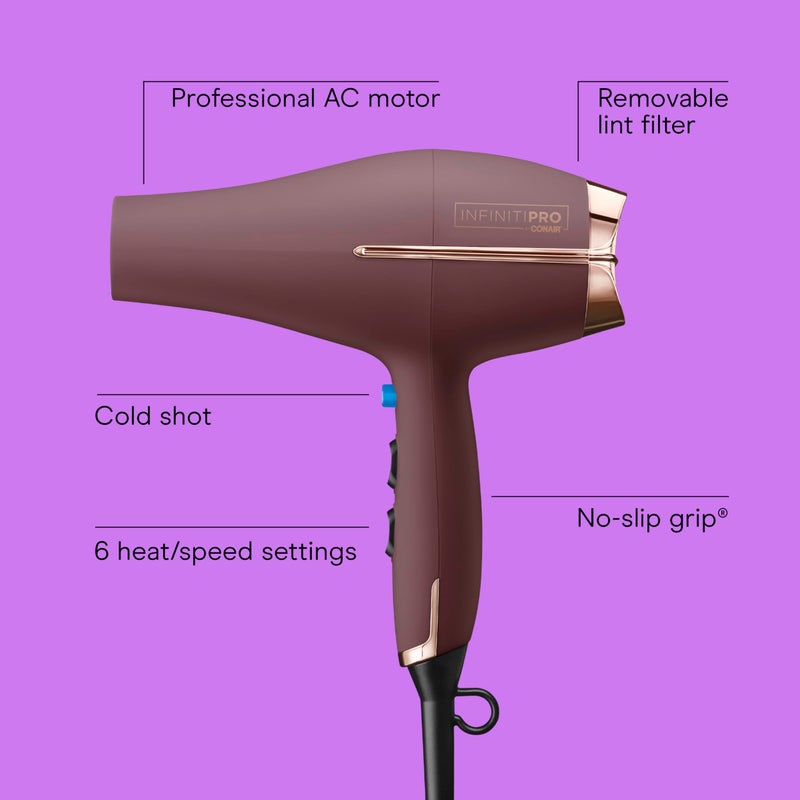 CONAIR INFINITI PRO by CONAIR Hair Dryer  1875W Blow Dryer with Diffuser and Concentrator Attachments  AC Motor with Ceramic Technology  3 Heat & 2 Speed Settings  Plum - Image 2