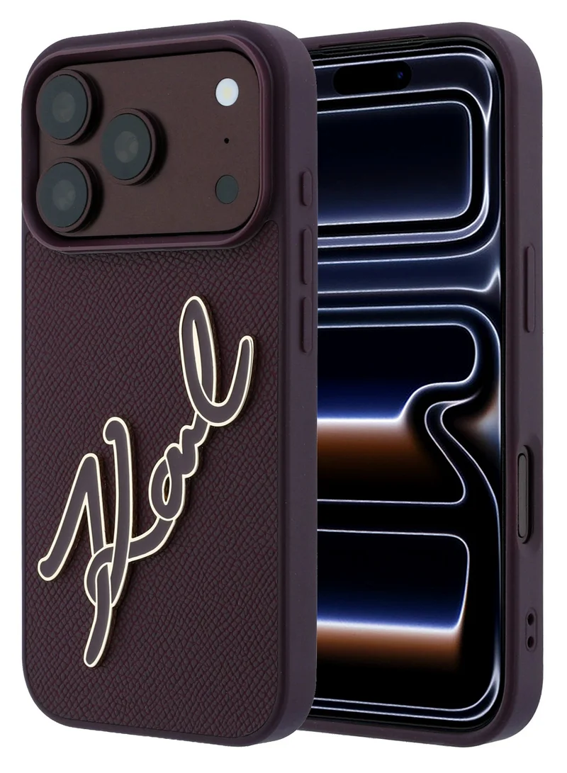 Karl Lagerfeld PU Hard Case for iPhone 18 Pro /iPhone 17 Pro with Big Resin Signature Logo, Slim Protective Back Cover