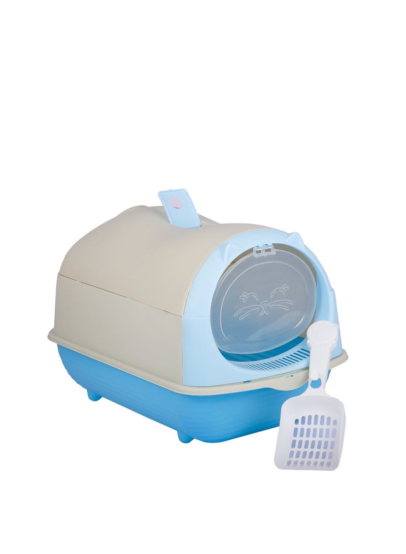 HAPPY PUSS Cat litter box enclosed, large cat sand box, litter tray for indoor, open top with carbon filter, odor control. Kitten toilet, with cat litter scoop, detachable with front door flap. - Image 1
