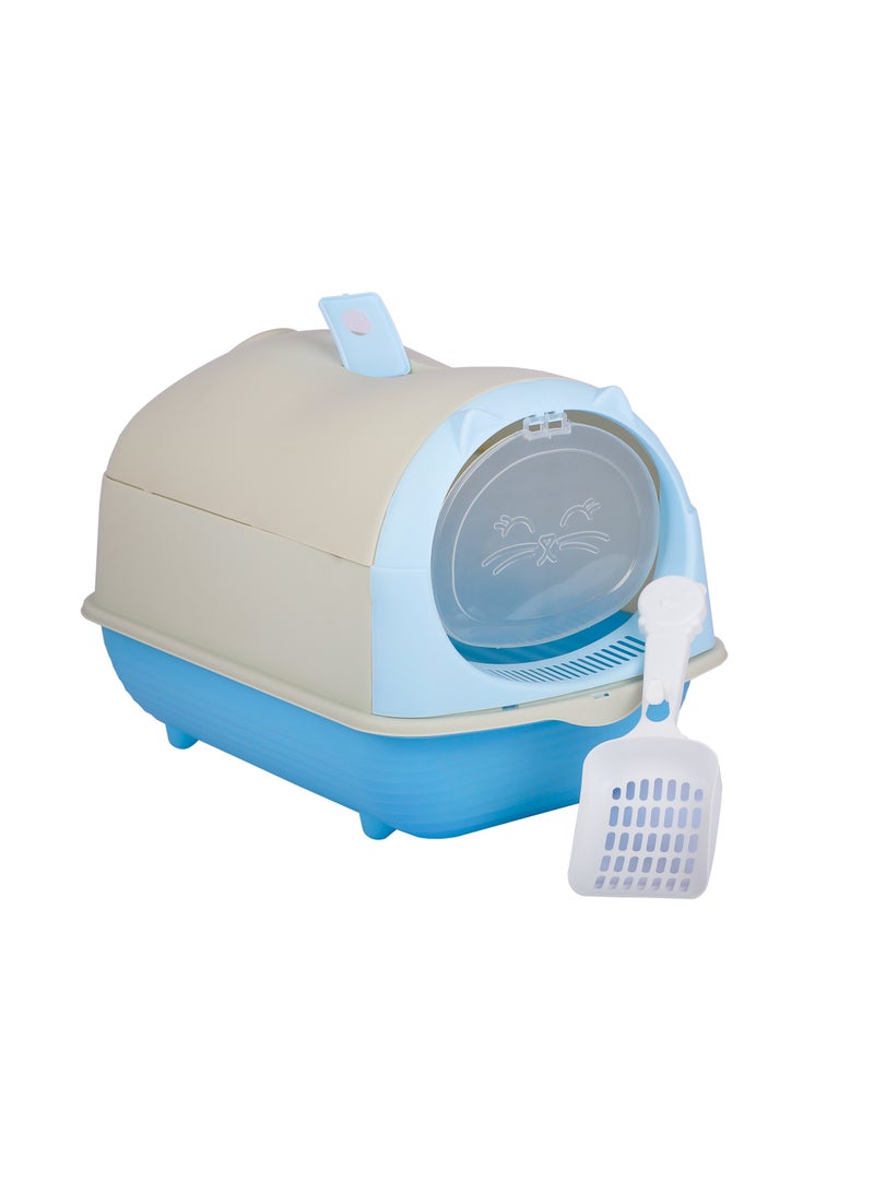 HAPPY PUSS Cat litter box enclosed, large cat sand box, litter tray for indoor, open top with carbon filter, odor control. Kitten toilet, with cat litter scoop, detachable with front door flap. - Image 5