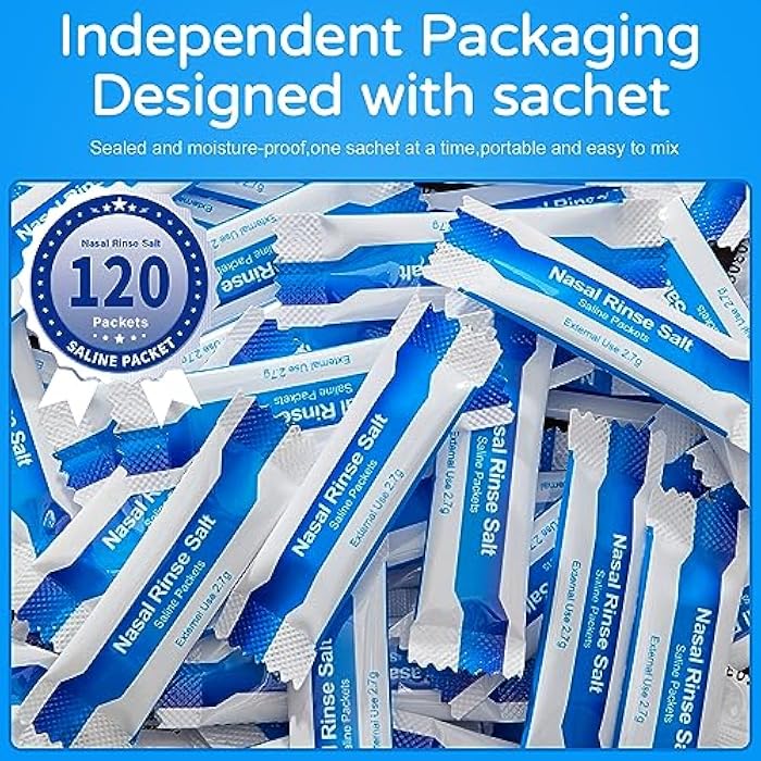 waterpulse 120 Saline Packets,Sinus Rinsing Packets for Neti Pots,Neti Pot Salt Packets Individually Wrapped,Nasal Rinse Packets Neti Pot Salt for Nasal Irrigation System,Nasal Wash Squeeze Bottle & Sinus Relief - Image 3