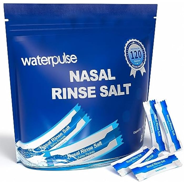 waterpulse 120 Saline Packets,Sinus Rinsing Packets for Neti Pots,Neti Pot Salt Packets Individually Wrapped,Nasal Rinse Packets Neti Pot Salt for Nasal Irrigation System,Nasal Wash Squeeze Bottle & Sinus Relief - Image 1