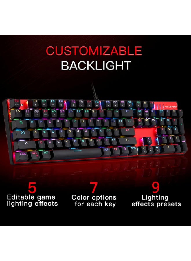 موتوسبيد لوحة مفاتيح الألعاب الميكانيكية CK104 مزودة بـ 104 مفاتيح، ومفاتيح حمراء، وإضاءة خلفية RGB، وخاصية منع التداخل، واختصارات FN، واتصال سلكي عبر USB - جاهزة للألعاب الإلكترونية مع أوضاع إضاءة خلفية مخصصة - حمراء - Image 2