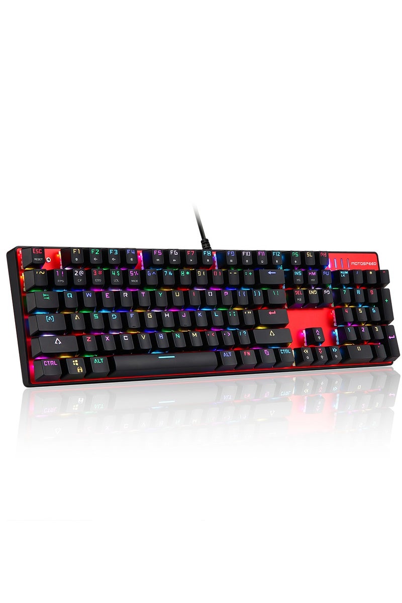موتوسبيد لوحة مفاتيح الألعاب الميكانيكية CK104 مزودة بـ 104 مفاتيح، ومفاتيح حمراء، وإضاءة خلفية RGB، وخاصية منع التداخل، واختصارات FN، واتصال سلكي عبر USB - جاهزة للألعاب الإلكترونية مع أوضاع إضاءة خلفية مخصصة - حمراء - Image 1