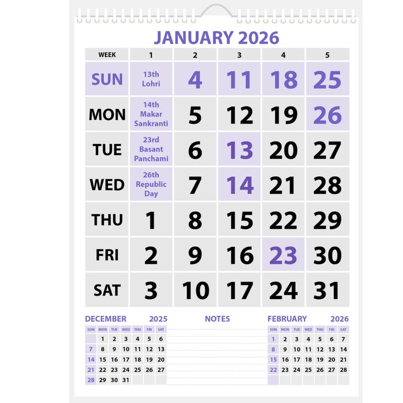 LAURET BLANC 2026 Wall Calendar -14.75" X 20" for Home & Office, Holidays Mentioned, 150GSM Art Paper, (I) - Image 5