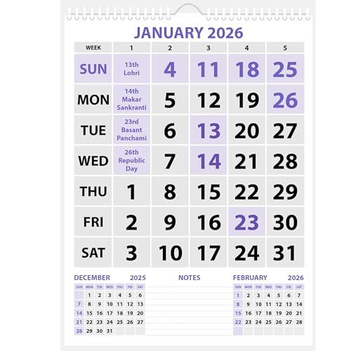 LAURET BLANC 2026 Wall Calendar -14.75" X 20" for Home & Office, Holidays Mentioned, 150GSM Art Paper, (I) - Image 1