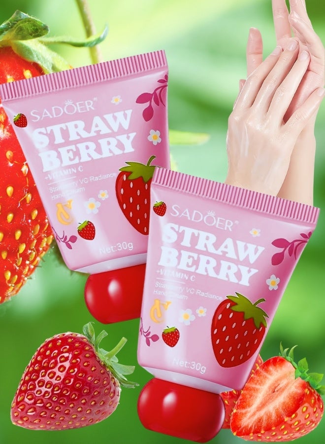 SADOER 2Pcs Strawberry VC Radiant Hand Cream Hydrating Hand Care Fresh Fruit Scent Mini Portable Daily Skincare  VC Brightening Hand Cream  Vitamin C Brightening Hand Cream 30g - Image 1