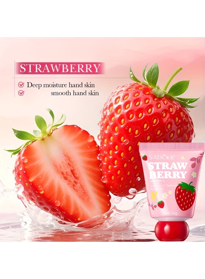 SADOER 2Pcs Strawberry VC Radiant Hand Cream Hydrating Hand Care Fresh Fruit Scent Mini Portable Daily Skincare  VC Brightening Hand Cream  Vitamin C Brightening Hand Cream 30g - Image 5