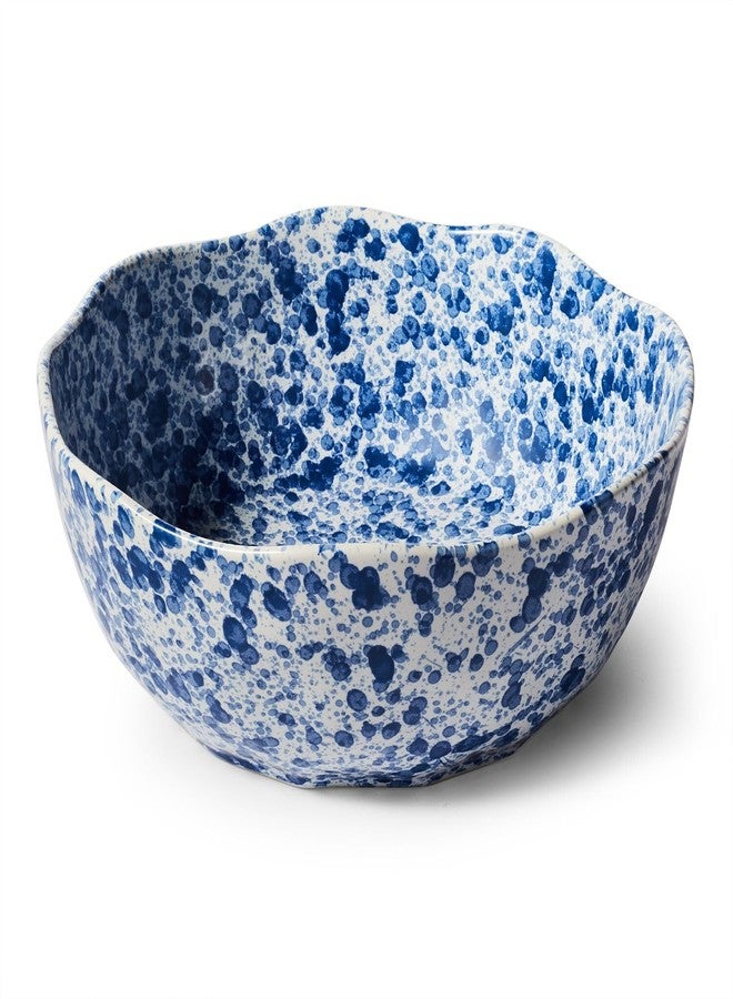 Sur La Table Splatter Stoneware Serving Bowl – 11" Round 4-Qt Bowl with Vintage Spongeware-Inspired Design, Oven & Freezer, Durable for Everyday Use or Entertaining, Blue - Image 1