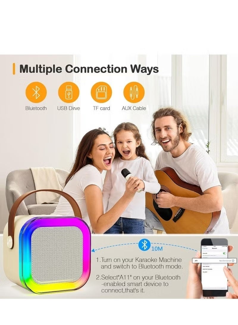 Mini Karaoke Machine, Portable Bluetooth Speaker with 2 Wireless Microphones and LED Party Lights for Kids and Adults, Perfect Birthday Gift for Boys and Girls, Family Home Party Fun - Image 2