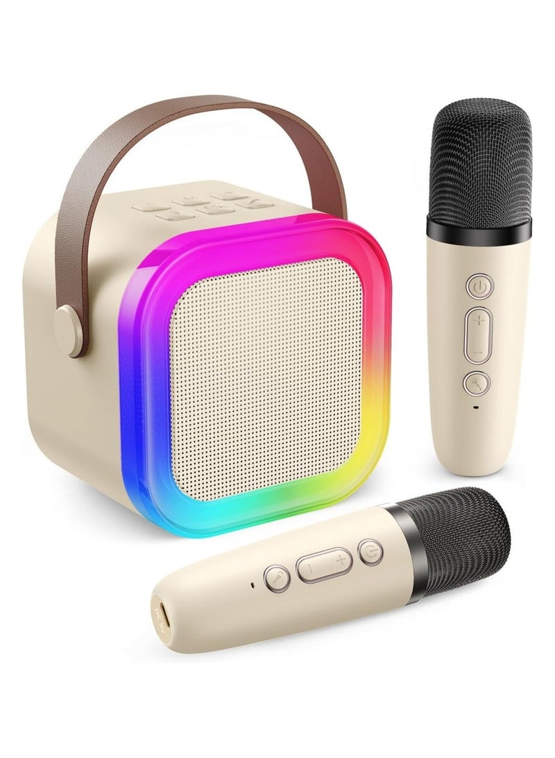 Mini Karaoke Machine, Portable Bluetooth Speaker with 2 Wireless Microphones and LED Party Lights for Kids and Adults, Perfect Birthday Gift for Boys and Girls, Family Home Party Fun - Image 1