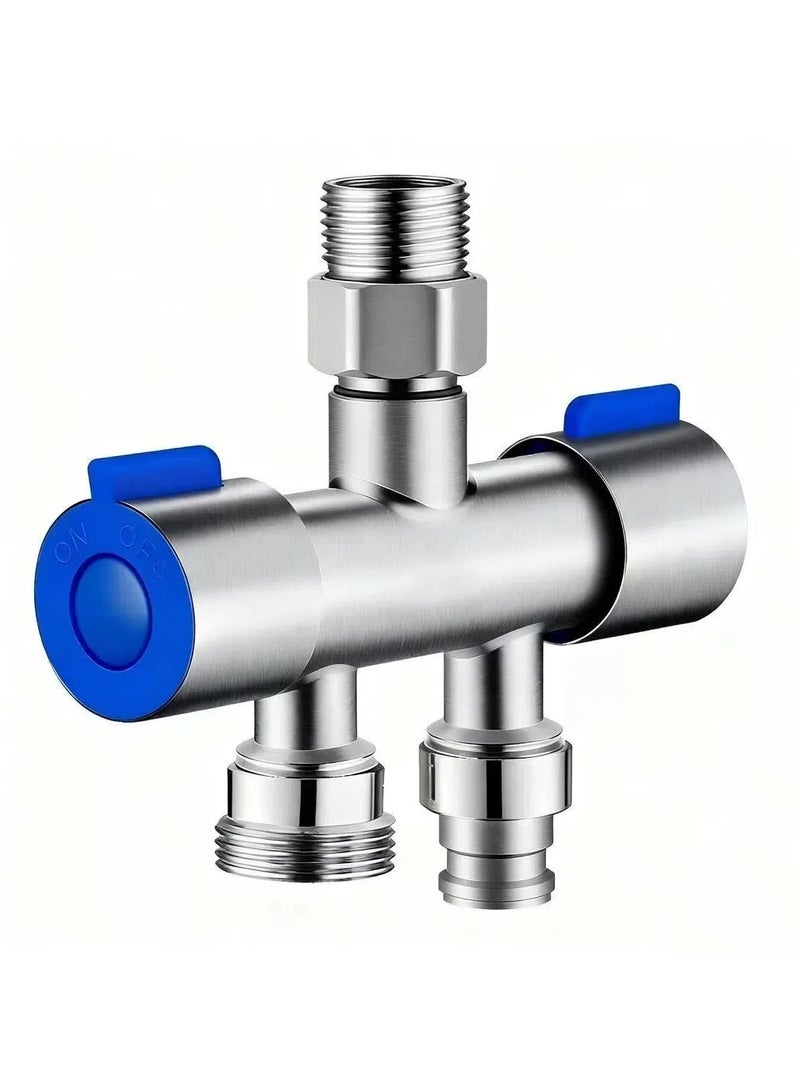 Faucet angle valve, 1 point 2 stainless steel water valve, double-connected toilet bathroom, 3-way angle valve faucet - Chrome-plated brass water diverter with G1/2 inch water inlet, G3/4 outlet - Durable shut-off valve for bathroom and kitchen faucet - Image 1