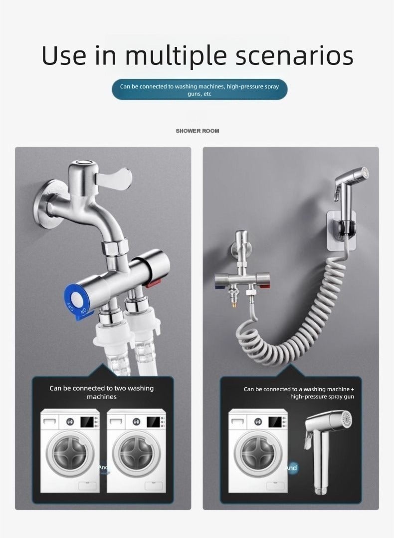 Faucet angle valve, 1 point 2 stainless steel water valve, double-connected toilet bathroom, 3-way angle valve faucet - Chrome-plated brass water diverter with G1/2 inch water inlet, G3/4 outlet - Durable shut-off valve for bathroom and kitchen faucet - Image 2