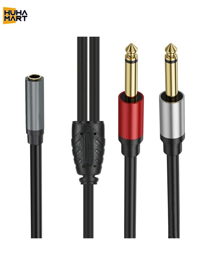 HuHa Mart 3m Gold Plated 3.5mm TRS Female to 2 x 6.35mm TS Male Mono Y Splitter Adapter Audio Cable(Black) - Image 2