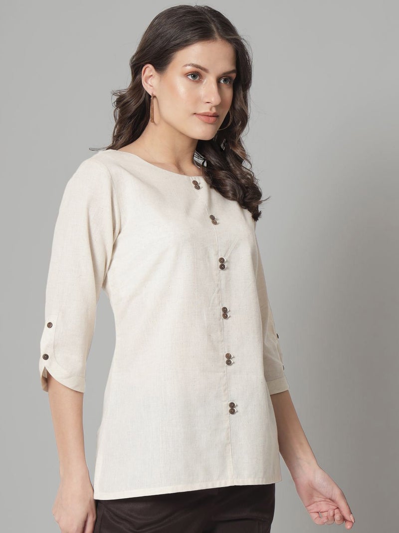 Powersutra Beige Cotton Linen Top for Women - Image 5