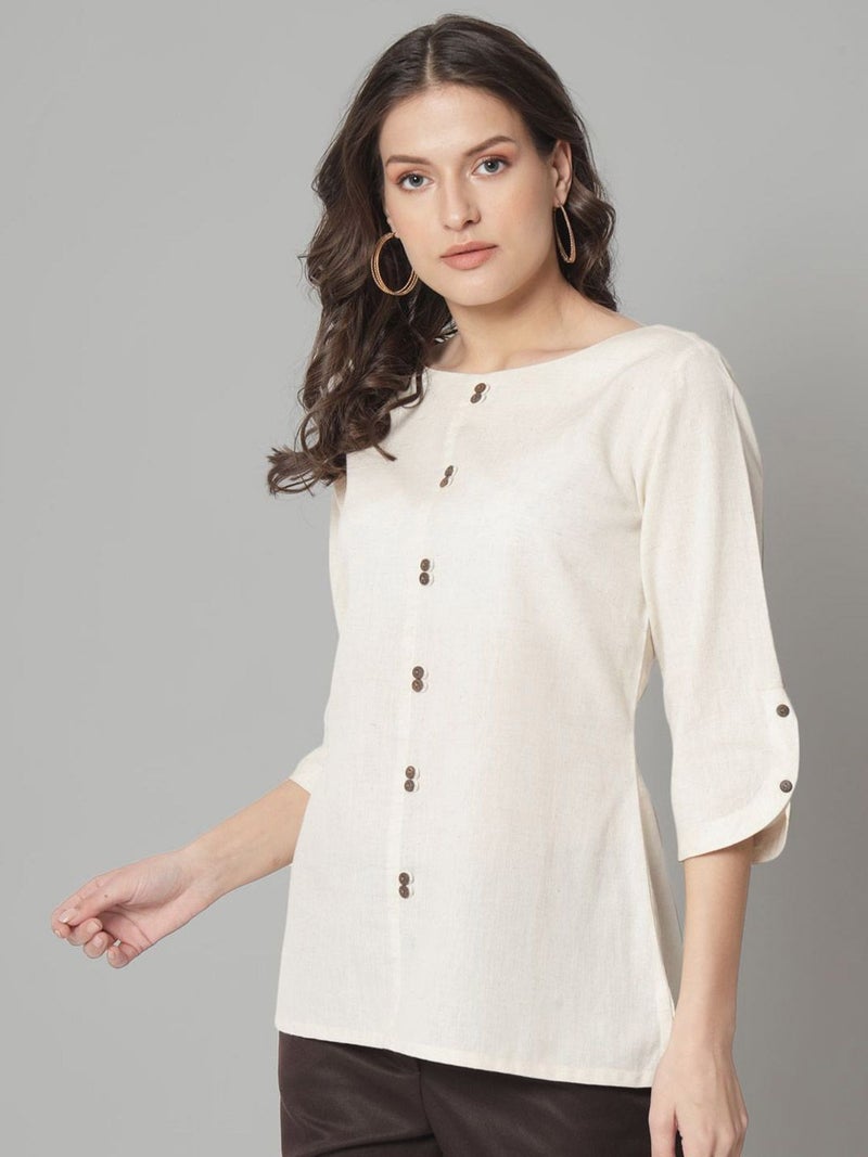 Powersutra Beige Cotton Linen Top for Women - Image 4