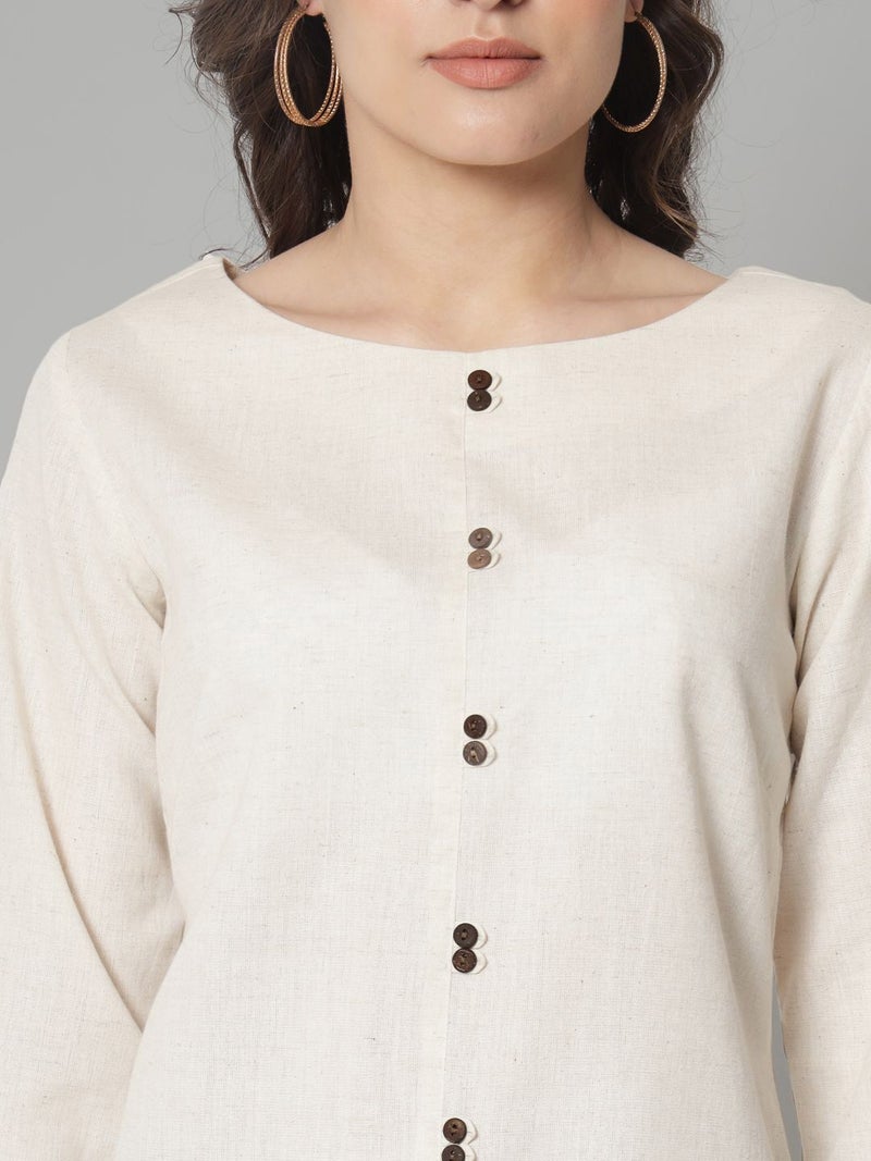 Powersutra Beige Cotton Linen Top for Women - Image 3