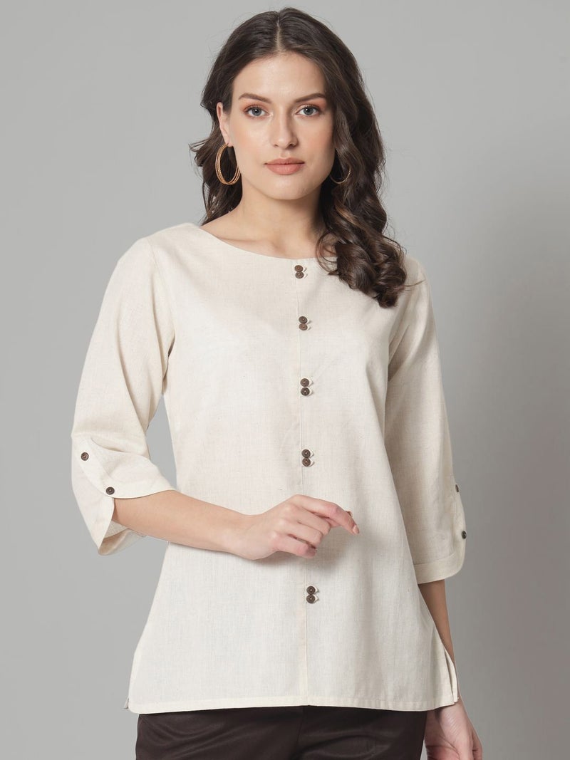 Powersutra Beige Cotton Linen Top for Women - Image 2