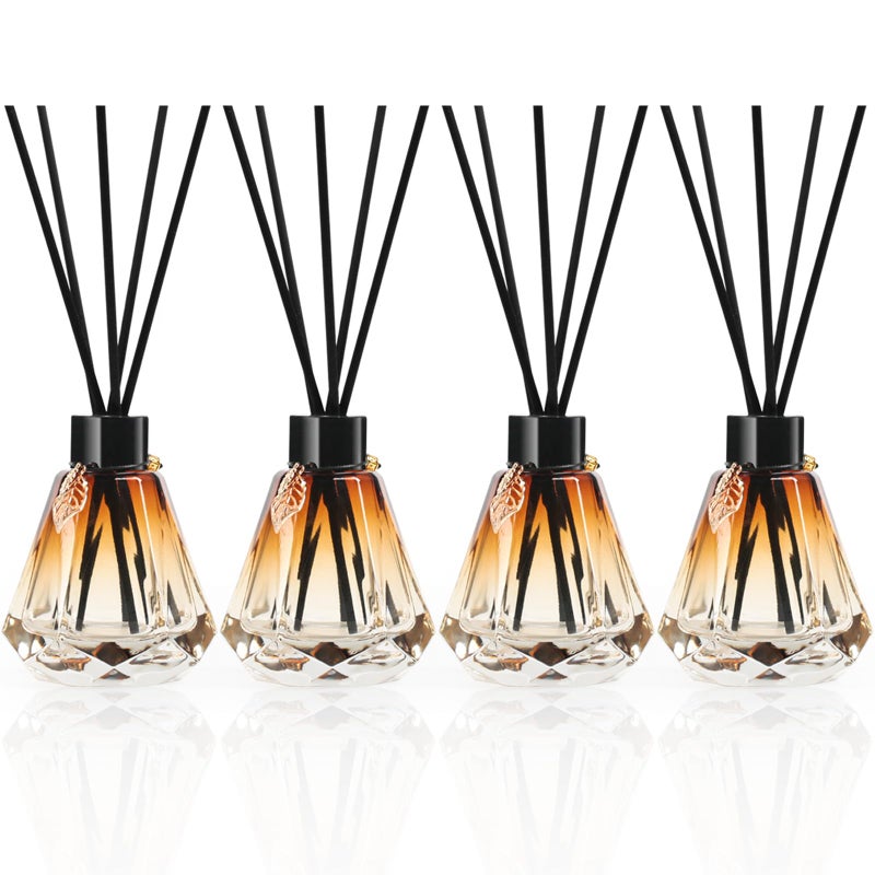 TRIFOLIC Reed Diffuser Set - 4 Empty Bottles with 20 Sticks, Delicate Gold Leaf Decor, Glass Fragrance Diffuser with Lids for Home, Bathroom | Refillable, Diamond Style (4 PCS Black) - Image 1