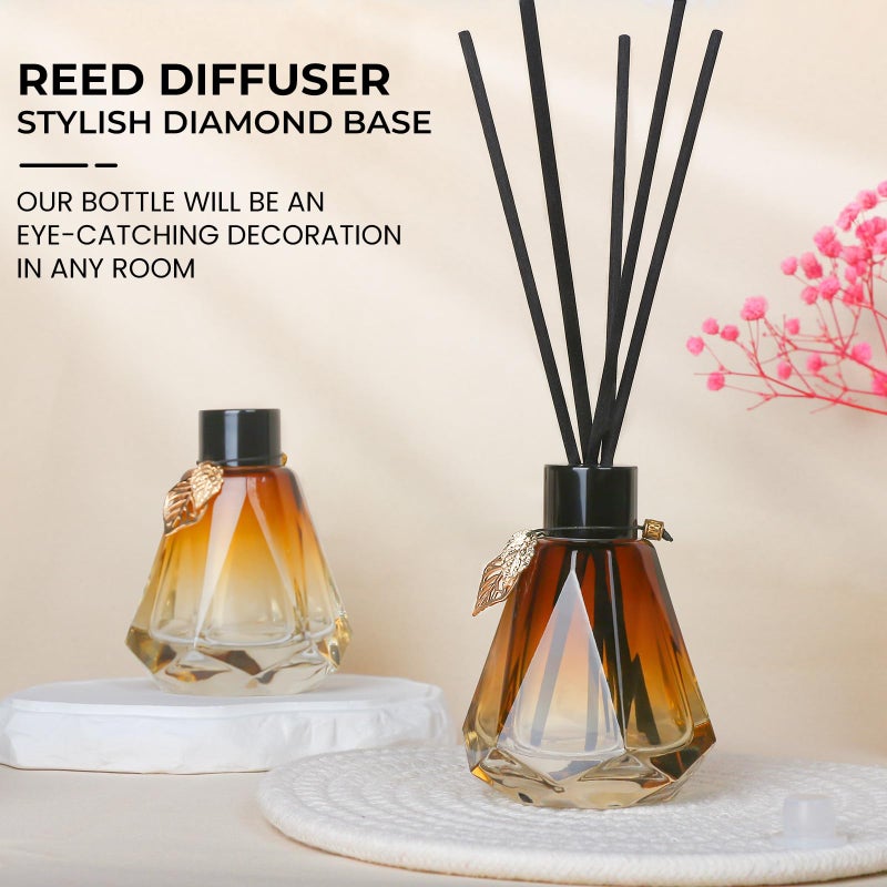 TRIFOLIC Reed Diffuser Set - 4 Empty Bottles with 20 Sticks, Delicate Gold Leaf Decor, Glass Fragrance Diffuser with Lids for Home, Bathroom | Refillable, Diamond Style (4 PCS Black) - Image 4