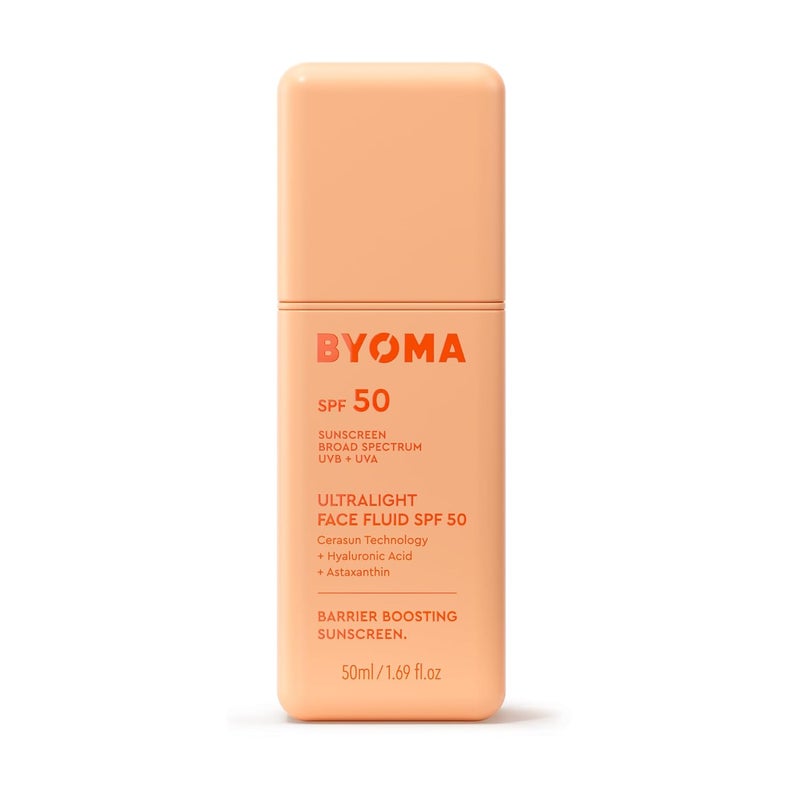 BYOMA SPF 50 Face Fluid  UltraLightweight Facial Sunscreen for All Skin Tones  Luminous Glow No White Cast  SPF Moisturizer Strengthens Skin Barrier  169 floz