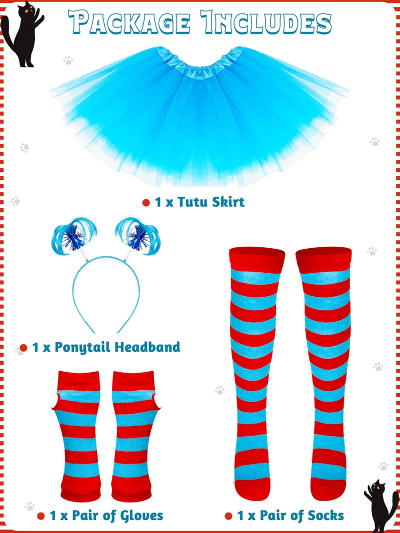 Luces Blue Tutu Cosplay Set, 4PCS Tulle Tutu Skirt Ponytail Headbands Blue Red Striped Gloves High Knee Socks Girl Costume - Image 2