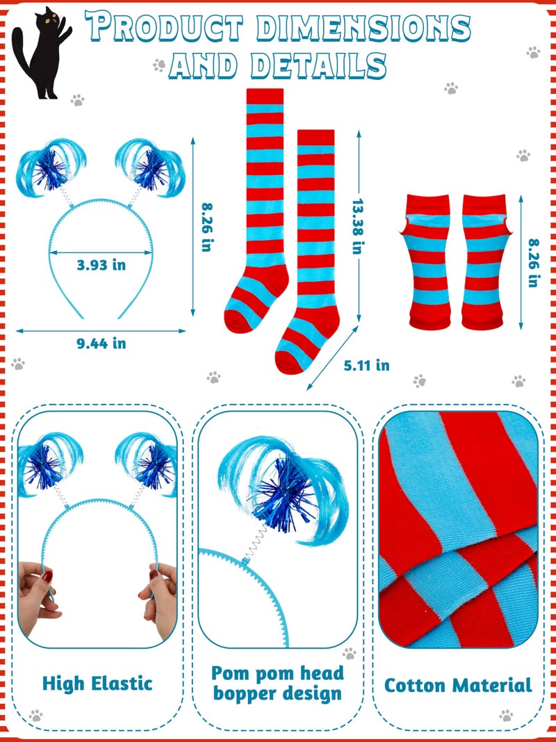 Luces Blue Tutu Cosplay Set, 4PCS Tulle Tutu Skirt Ponytail Headbands Blue Red Striped Gloves High Knee Socks Girl Costume - Image 4