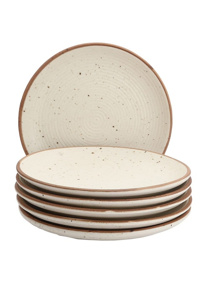 Miah Decor Ceramic Quarter Plates Small Dinner Plates Set of 6 Handcrafted Stoneware Off-White with Brown Rim & grains Serving Platter for Snacks & Dessert Microwave and Dishwasher Safe -Size 7 Inches - Image 2