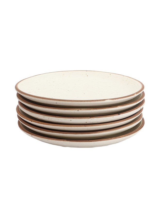 Miah Decor Ceramic Quarter Plates Small Dinner Plates Set of 6 Handcrafted Stoneware Off-White with Brown Rim & grains Serving Platter for Snacks & Dessert Microwave and Dishwasher Safe -Size 7 Inches - Image 3