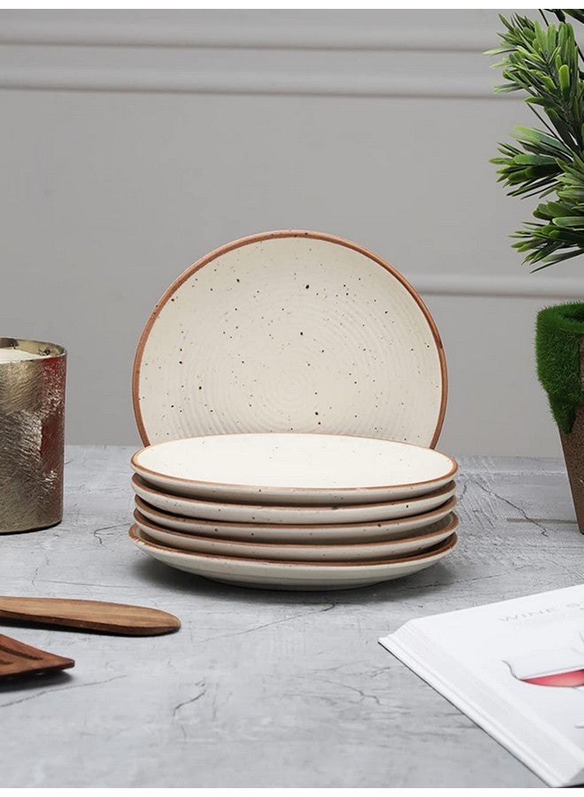 Miah Decor Ceramic Quarter Plates Small Dinner Plates Set of 6 Handcrafted Stoneware Off-White with Brown Rim & grains Serving Platter for Snacks & Dessert Microwave and Dishwasher Safe -Size 7 Inches - Image 1
