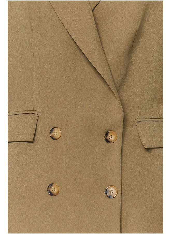 Light Khaki Oversized Woven Blazer Jacket with Lined and Button TWOAW22CE0167