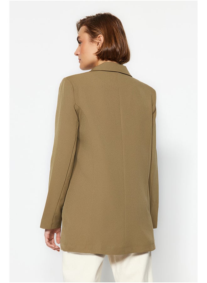Light Khaki Oversized Woven Blazer Jacket with Lined and Button TWOAW22CE0167