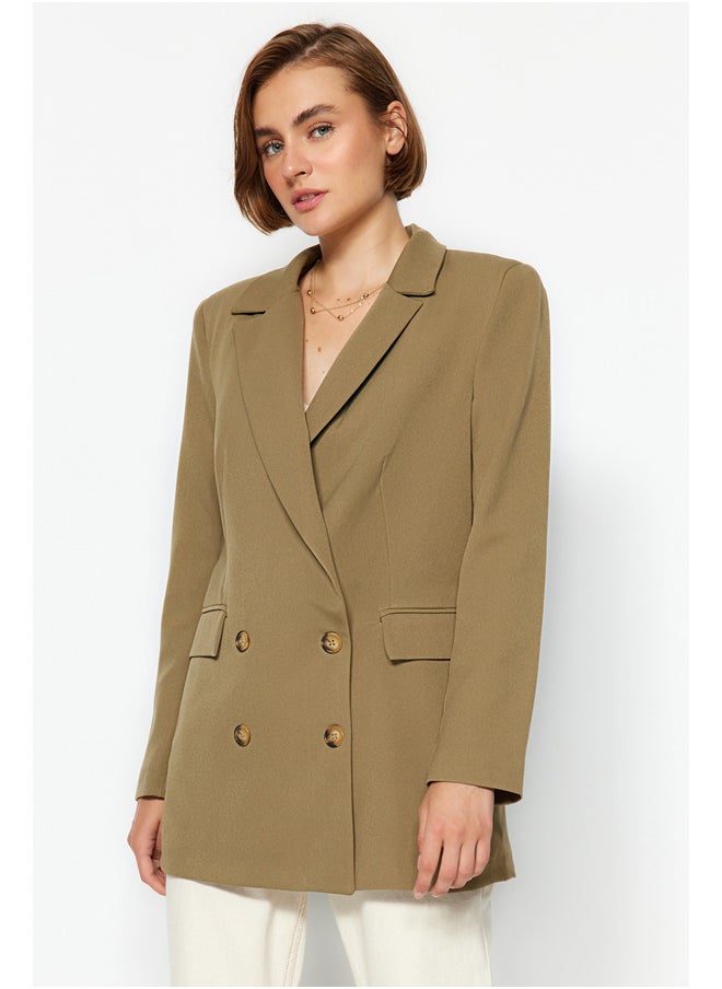Light Khaki Oversized Woven Blazer Jacket with Lined and Button TWOAW22CE0167